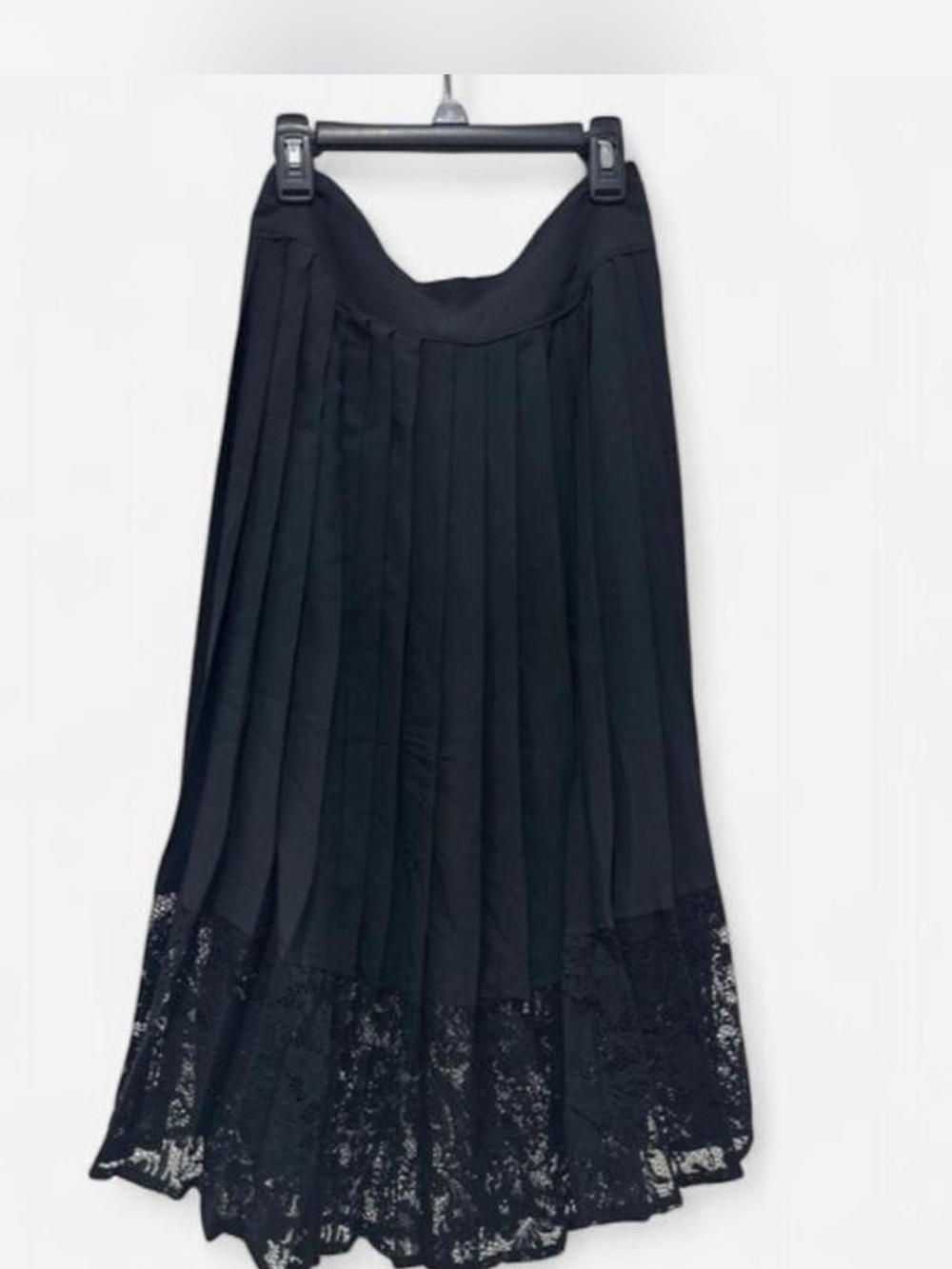 Express Black Pleated Midi Skirt with Lace Hem